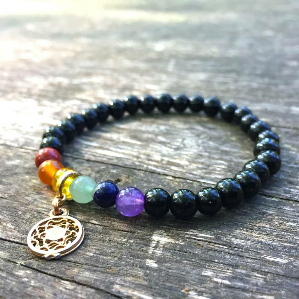 Chakra Gold Charm Rainbow Stretch Bracelet
